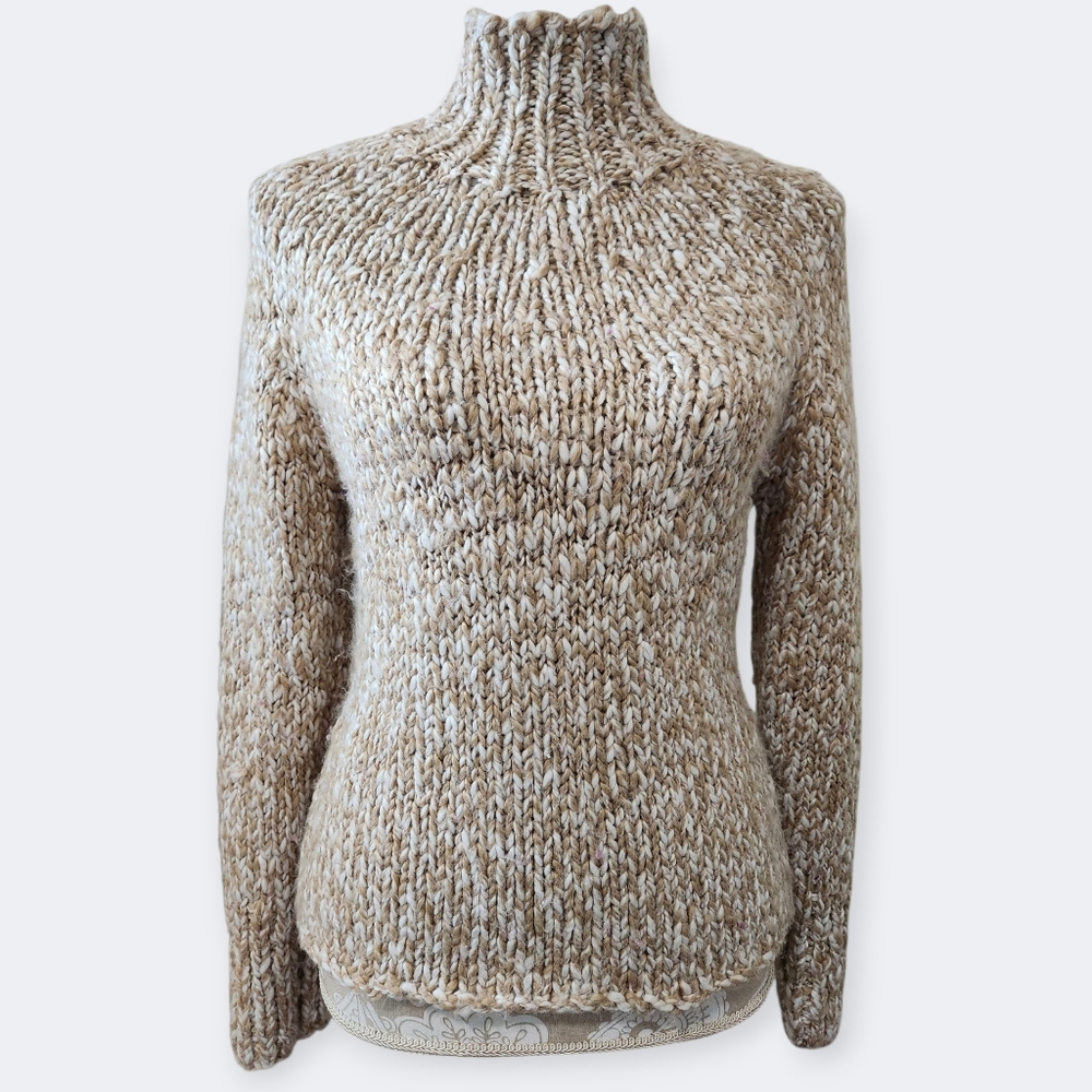 International Concepts Tan & White Wool Blend Turtleneck Chunky Sweater Size S